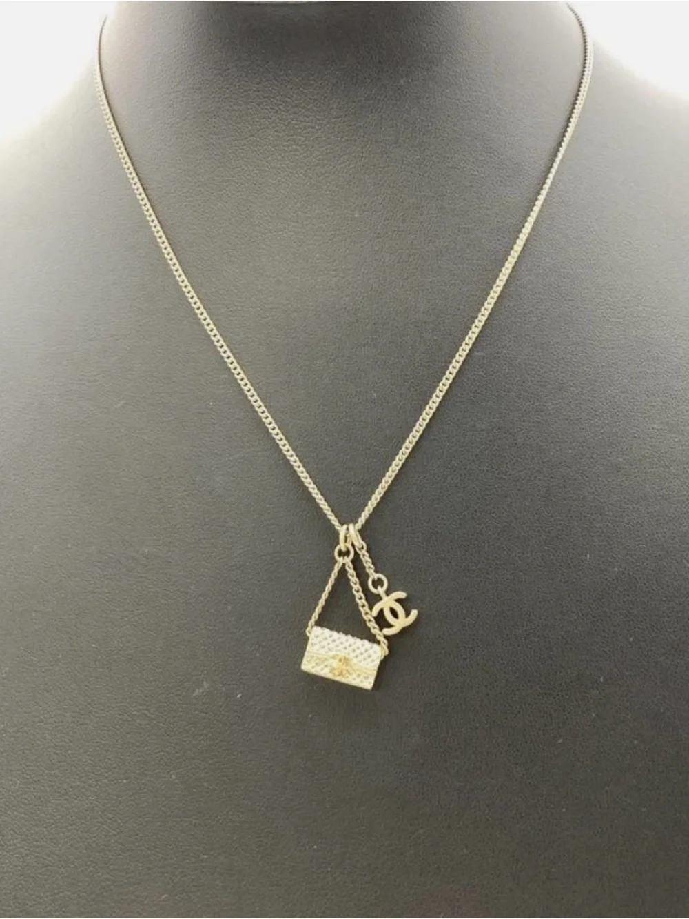 Chanel Gold Quilted Classic Flap Bag Pendant Necklace
